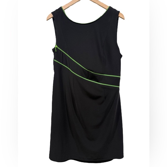 Joseph Ribkoff Black Sleeveless Green Zipper Mini Dress Sz 14 - Picture 1 of 11